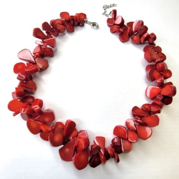 Red Teardrop Chunky Coral Necklace - Picture 1 of 16